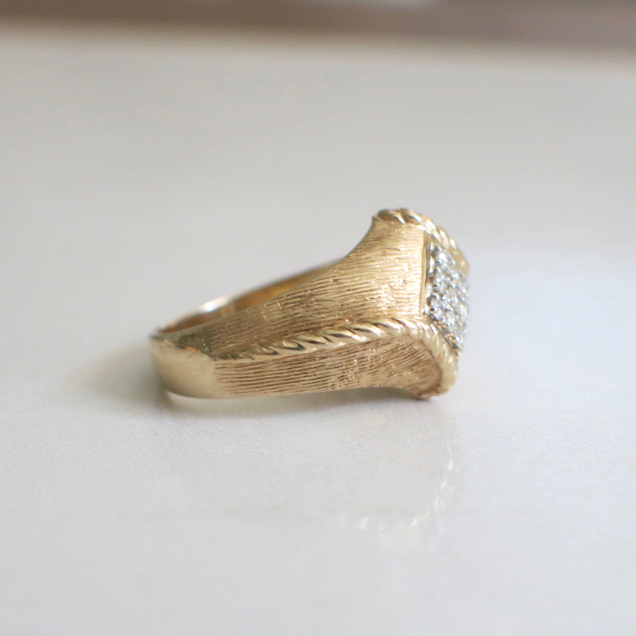 Vintage 14K Yellow Gold Men’s Diamond Ring | Braided Rope Detail & Textured Band - Black Market LLC