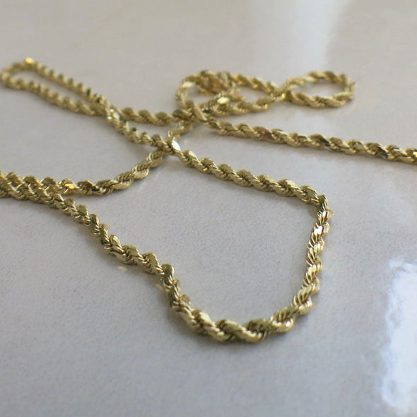 20 Inch 14K Yellow Gold Rope Chain Necklace | Heavy 2.3mm Gold Chain | 9.4g Solid Gold | Unisex Jewelry | Classic Real Gold Necklace