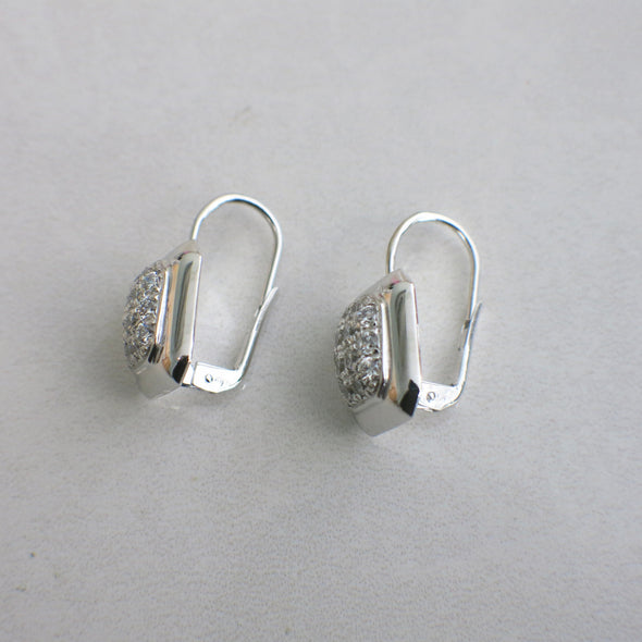 14K White Gold Diamond Rectangle Dangle Earrings | Cluster Drop Earrings .84 CTW