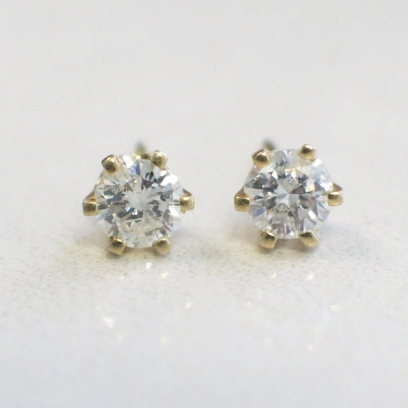 0.60ct Diamond Stud Earrings 14K Yellow Gold Six Prong Setting I1 H-I Classic Gift Sparkling Jewelry with Matching Backs