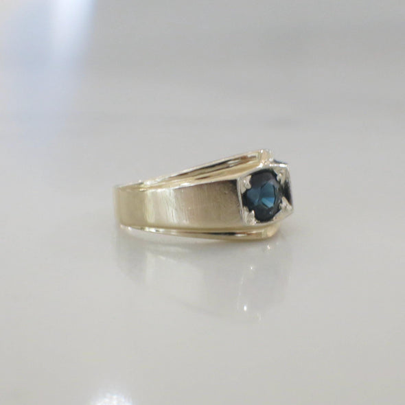 10K Yellow Gold Men's Sapphire Ring Bold Gemstone Statement Band