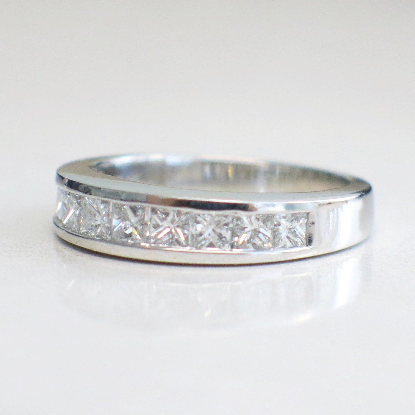 14K White Gold Princess Cut Diamond Band – 1.00 CTW Channel Set, Size 6.75 - Black Market LLC