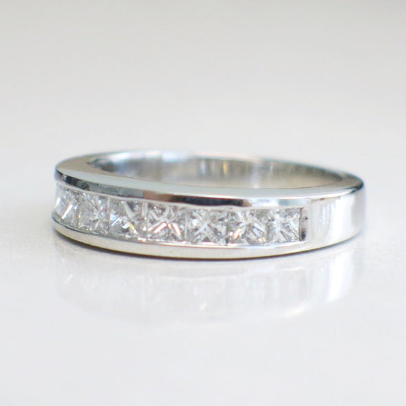 14K White Gold Channel Set Princess Cut Diamond Wedding Band | Stackable Ring | Size 6.75 | 1.00 CTW SI1 F-G Diamonds