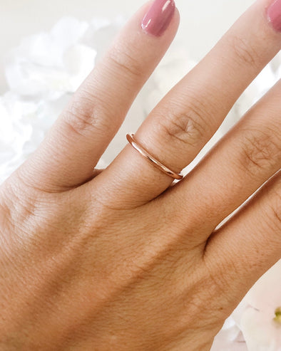 Skinny 14K Gold Stackable Wedding Band | 1.5 mm Thin Dainty Ring Yellow White or Rose