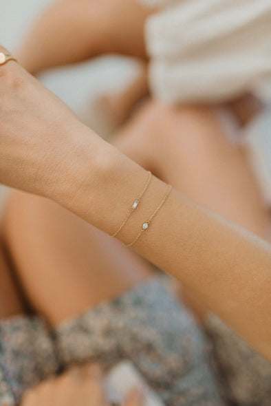14K Gold Diamond Baguette Bar Bracelet | Dainty Stackable Layering Gift
