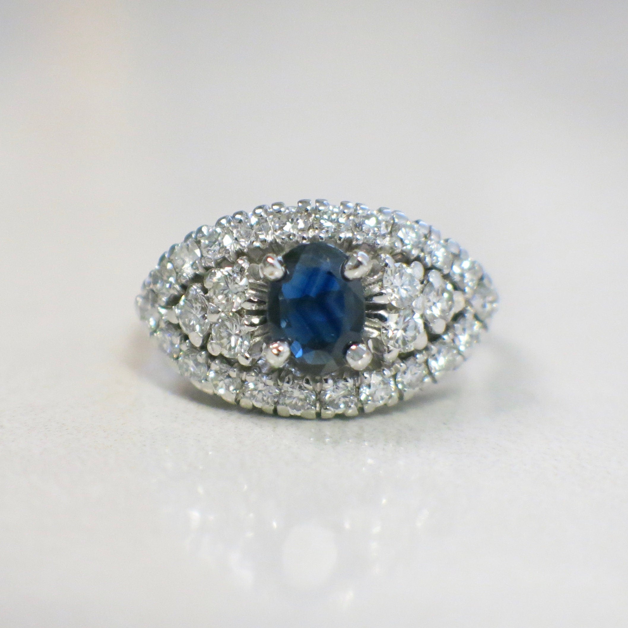 Platinum Oval Sapphire & Diamond Evil Eye Cluster Ring – Vintage, GIA Certified, Size 6.5 - Black Market LLC