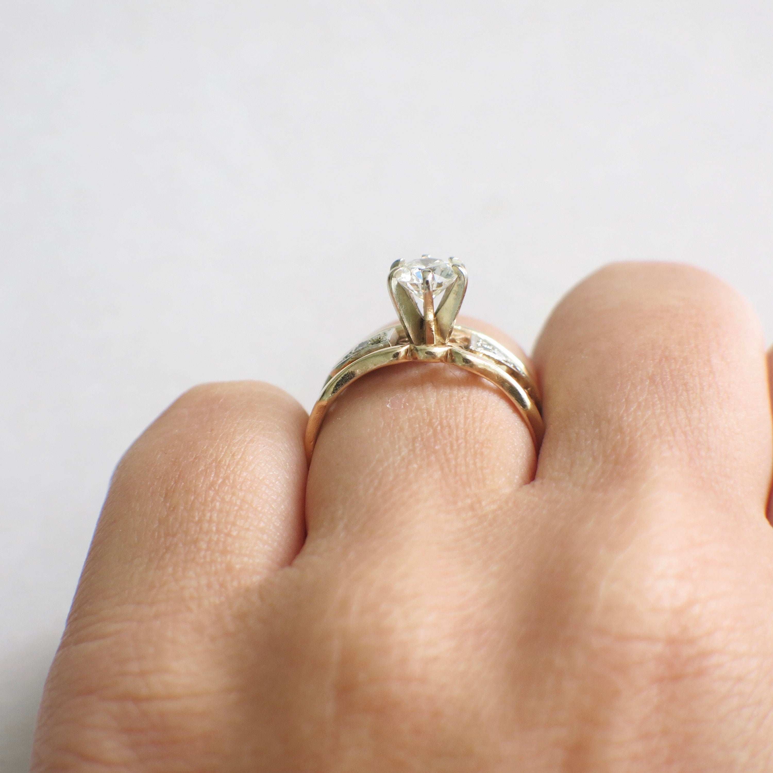 Vintage 14K Yellow Gold Diamond Engagement Ring – Lattice Wide Band, .70 CTW, Size 6.5 - Black Market LLC