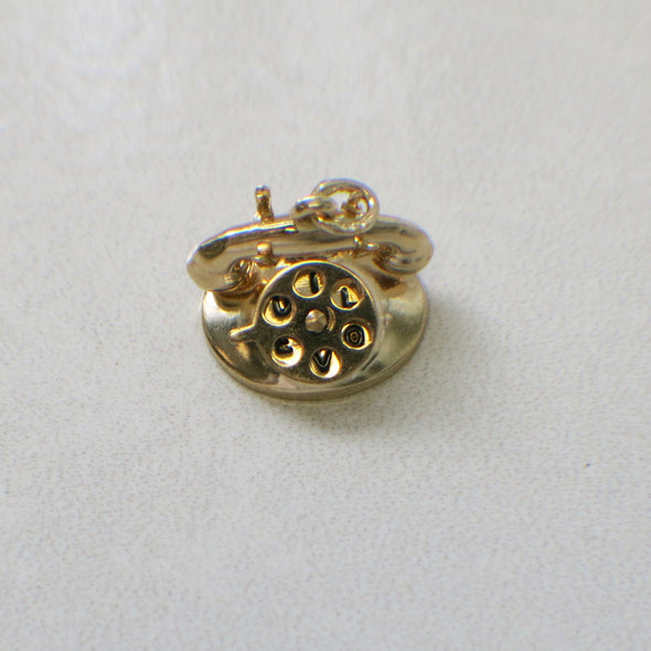 14K Yellow Gold Rotary Dial Telephone Charm Vintage "I Love U" Bracelet Pendant