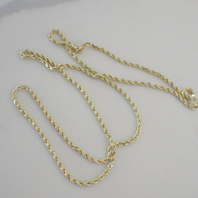 14K Yellow Gold Rope Chain Necklace, 24 Inch, 2.2 MM, 11g, Classic Gold Chain - Solid Rope Chain | Men's or Women's Layering Chain