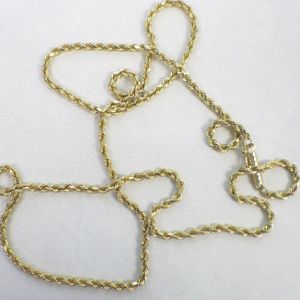14K Yellow Gold Rope Chain Necklace | 20 Inch | 9.7g Solid Gold | 2.1mm Wide | Classic Rope Necklace for Men or Women | Unisex Jewelry