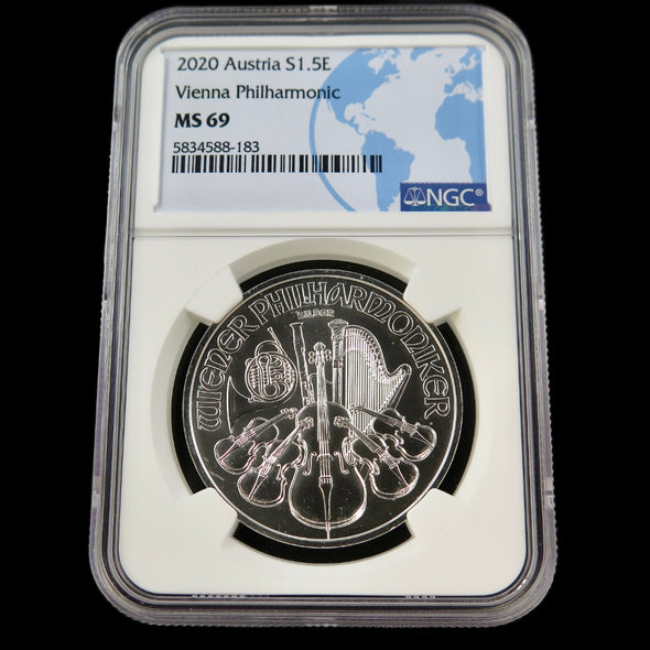 2020 Austria €1.50 Vienna Philharmonic – 1 oz .999 Silver – NGC MS69 – Austrian Mint Bullion Coin - Black Market LLC