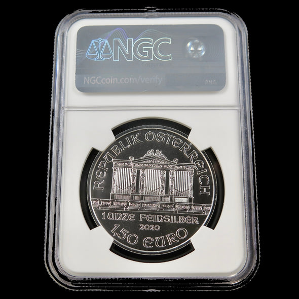 2020 Austria €1.50 Vienna Philharmonic – 1 oz .999 Silver – NGC MS69 – Austrian Mint Bullion Coin - Black Market LLC