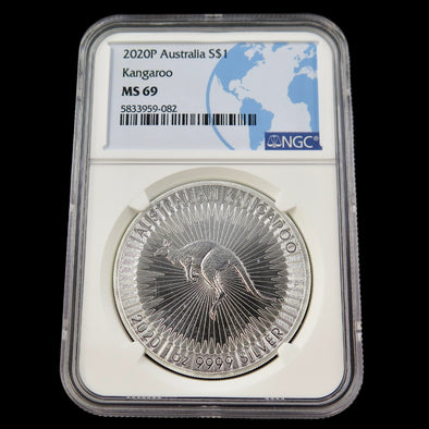 2020-P Australia $1 Silver Kangaroo – 1 oz .9999 Silver – NGC MS69 – Perth Mint Bullion Coin - Black Market LLC