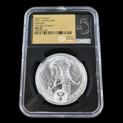 2021 Big 5 Elephant – 1 oz Silver – NGC MS70 – First Day of Issue