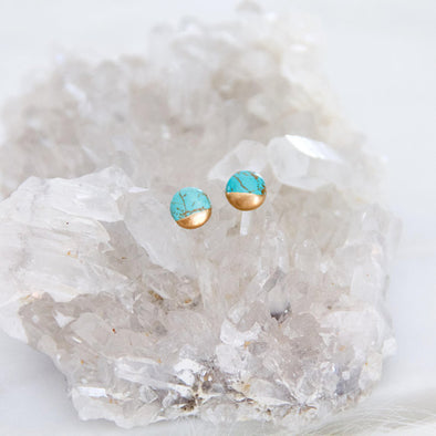 Mesa Blue - Gilded Turquoise Studs - Round Studs