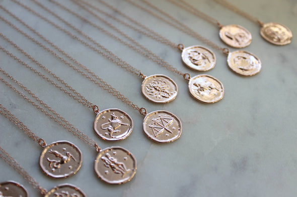 Laalee Jewelry - Rose Gold Zodiac Necklace Coin Disk