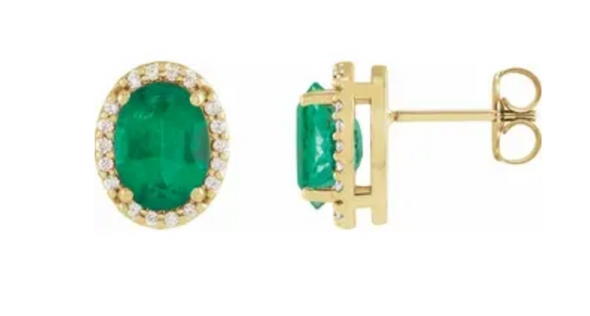 Emerald and Diamond Oval Halo Earrings ** RESERVED