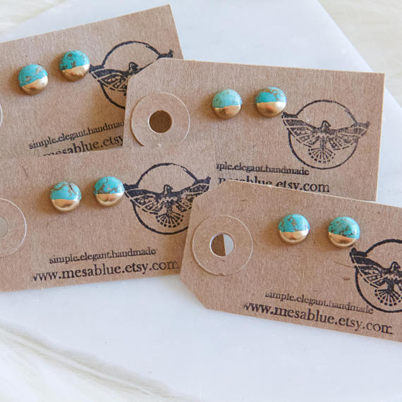 Mesa Blue - Gilded Turquoise Studs - Round Studs