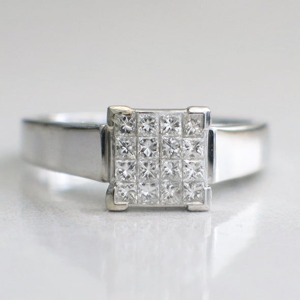 14K White Gold Ring with Princess Cut Diamonds