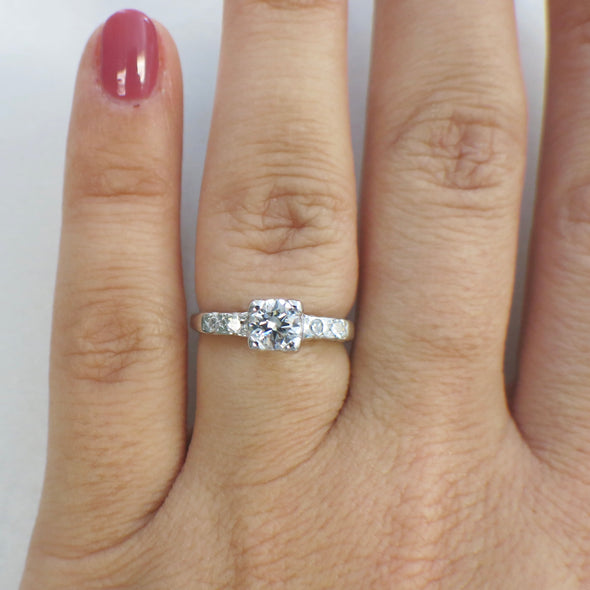 14K White Gold Vintage Round Brilliant and Single Cut Diamond Engagement Ring