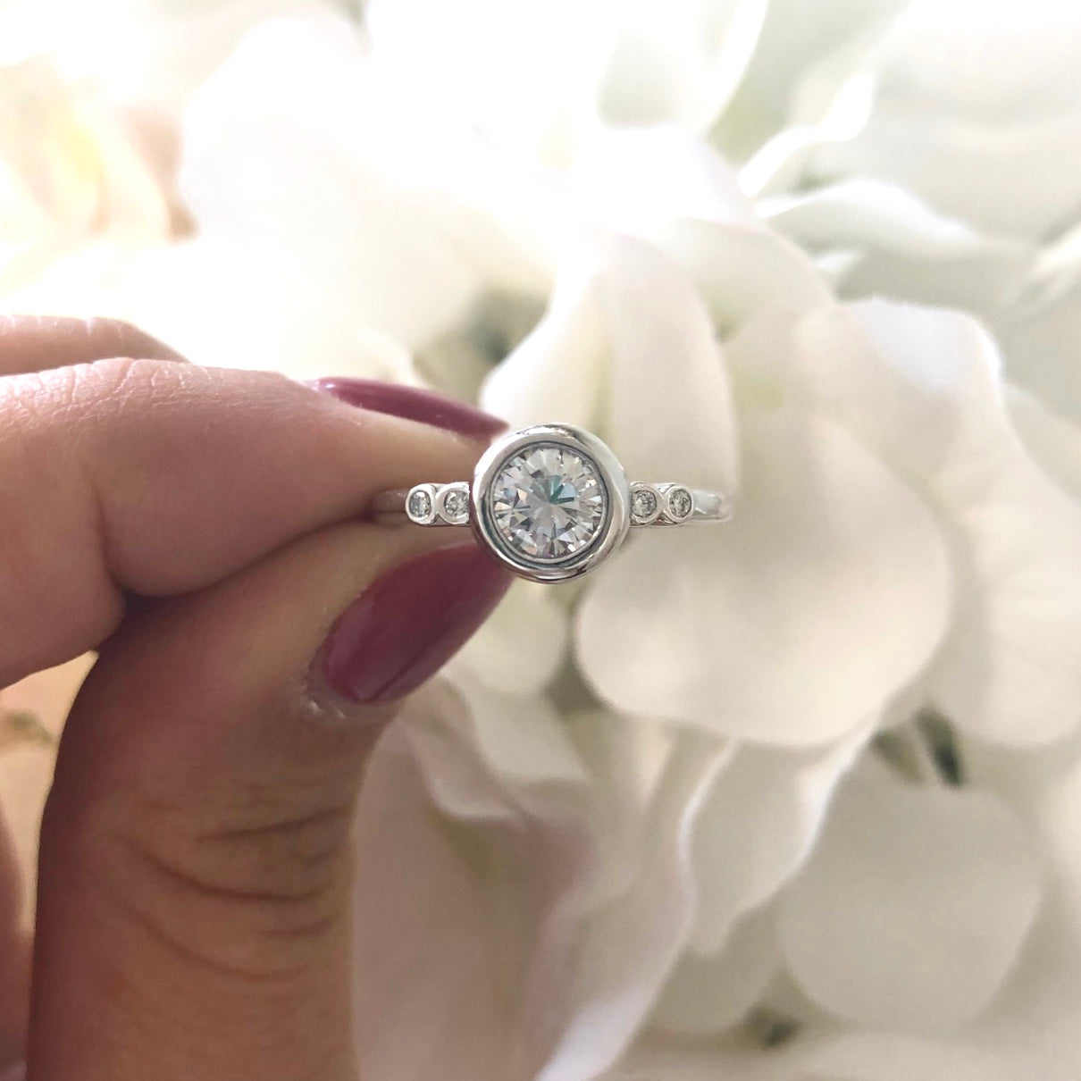 Unique Diamond Bezel Channel Set Engagement Ring - with A 3 ct Center Round Cut GIA Natural Diamond in White Gold