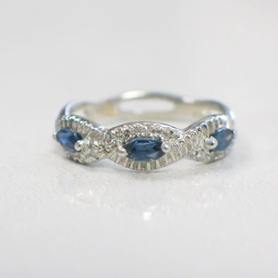 Sapphire East to West Marquise and Diamond Vintage Infinity Ring Stackable Band