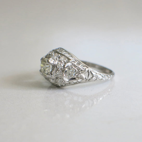 RESERVED** DO NOT PURCHASE 1 OF 4 Art Deco Platinum 1920's Diamond Filigree Ring Engagement Ring