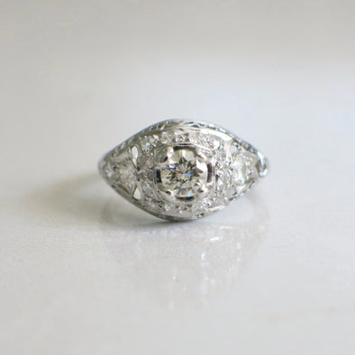 RESERVED** DO NOT PURCHASE 1 OF 4 Art Deco Platinum 1920's Diamond Filigree Ring Engagement Ring