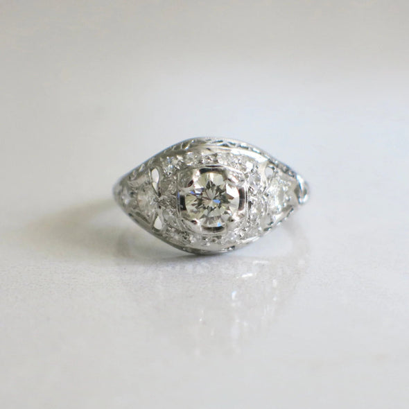 RESERVED** DO NOT PURCHASE 4 OF 4 Art Deco Platinum 1920's Diamond Filigree Ring Engagement Ring
