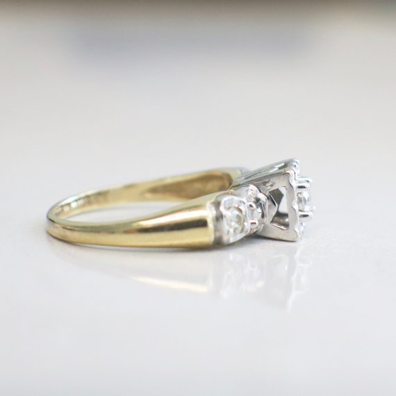 14K Yellow and White Gold Two Tone Diamond Engagement Ring