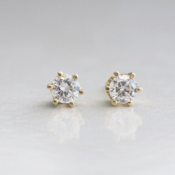 Gold Tiny Center Star Stud Earring with Stone • LEE BREVARD • 18k Gold