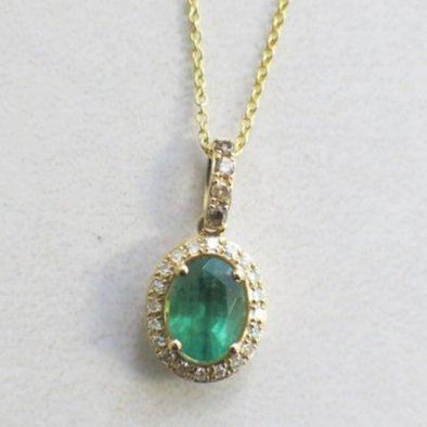 Effy BH Oval Emerald with Diamond Halo Pendant 14K Yellow Gold Cable Chain