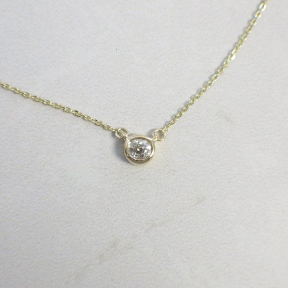 14K Diamond Round Brilliant Solitaire Bezel Customizable Necklace