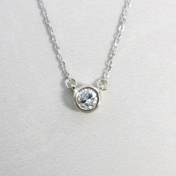 14K Diamond Round Brilliant Solitaire Bezel Customizable Necklace
