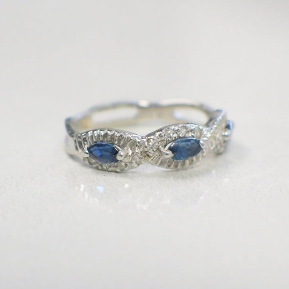 Sapphire East to West Marquise and Diamond Vintage Infinity Ring Stackable Band