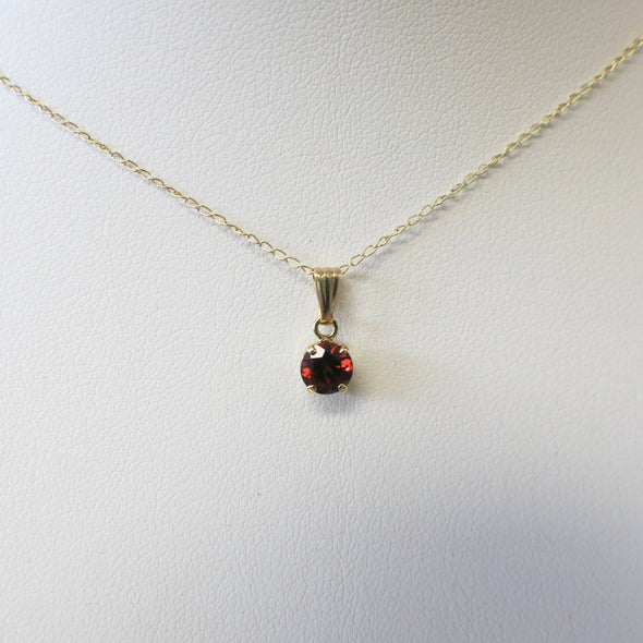 14K Yellow Gold Necklace With Bright Red Garnet Pendant