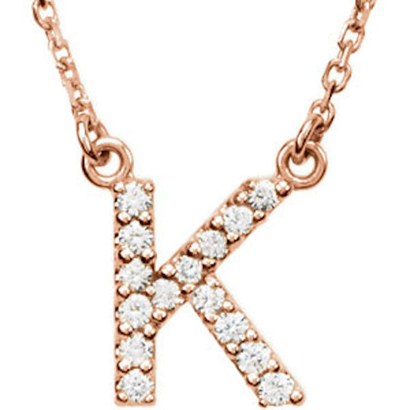 14K Letter Initial Diamond Necklace 16 Inch