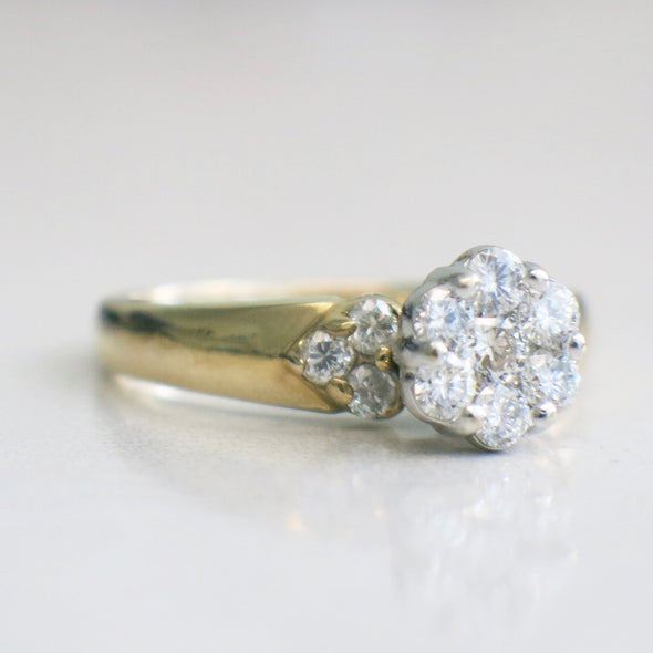 14K Vintage Diamond Cluster Flower Floral Ring Alternative Engagement Ring
