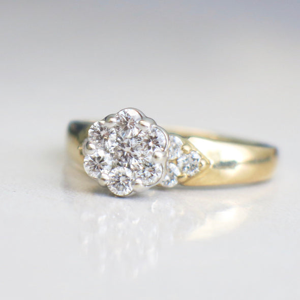 14K Vintage Diamond Cluster Flower Floral Ring Engagement Ring