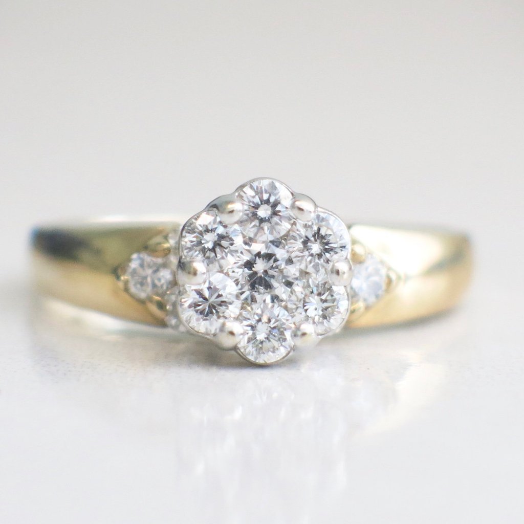 Vintage Diamond 18ct White Gold Cluster Engagement Ring (1.65ct) –  Ellibelle Jewellery