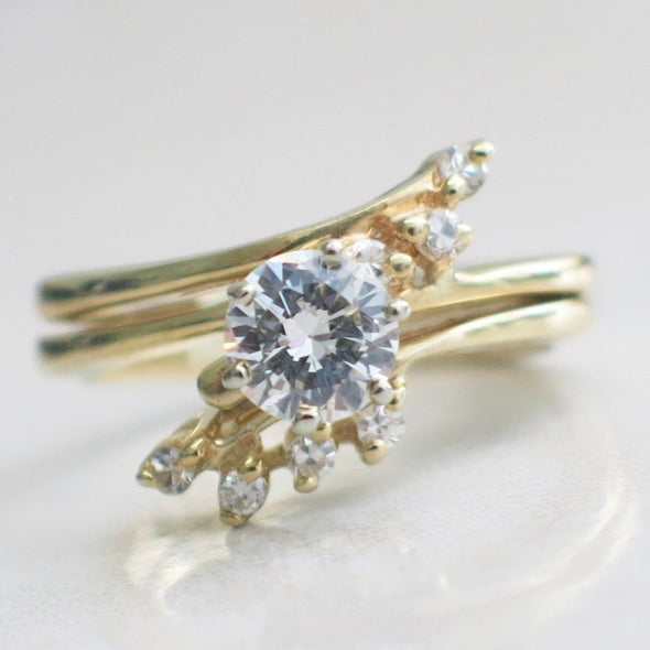 Vintage Diamond and Diamond Accented Double Band Engagement Ring