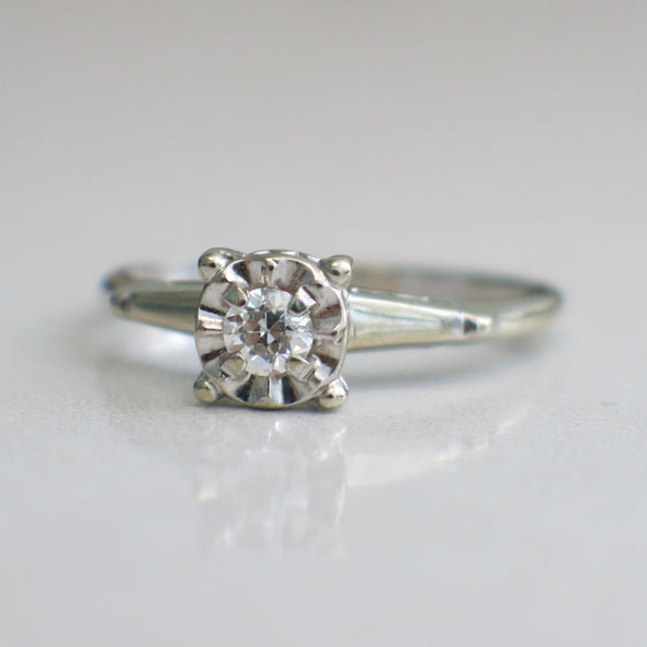 Diamond Solitaire Floral Flower 14K White Gold Engagement Ring