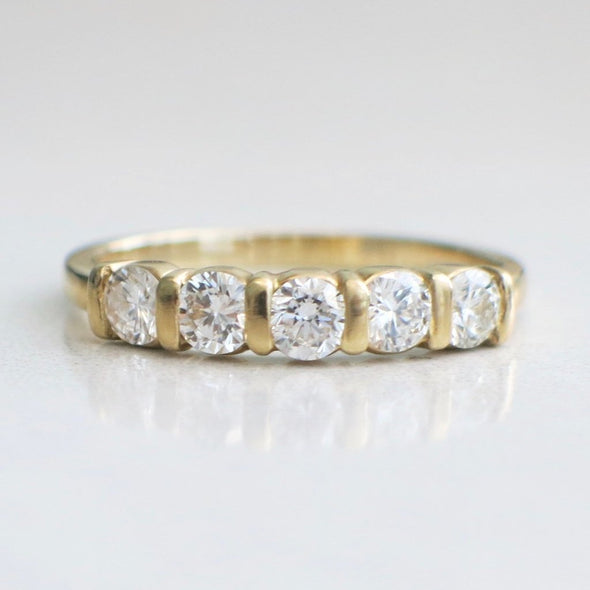 Five Stone Diamond Bar Set 14K Gold Wedding Engagement Ring Band Stackable Band