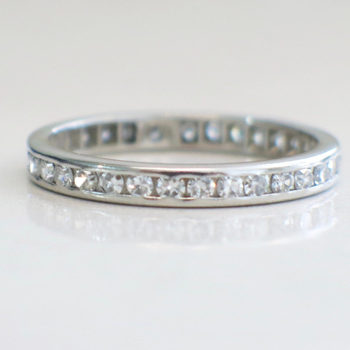 Platinum Vintage Diamond Channel Set Eternity Stackable Wedding Band R