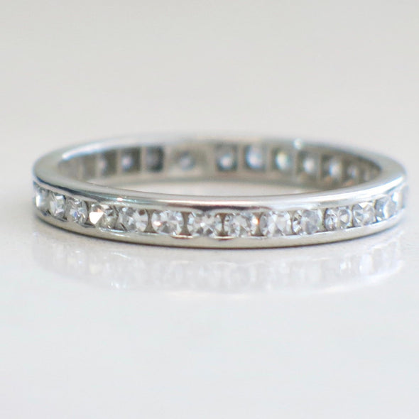 Platinum Vintage Diamond Channel Set Eternity Stackable Wedding Band Ring