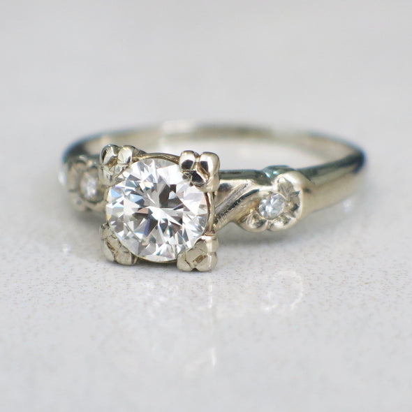Vintage 14K White Gold Diamond with Diamond Accents Engagement Ring