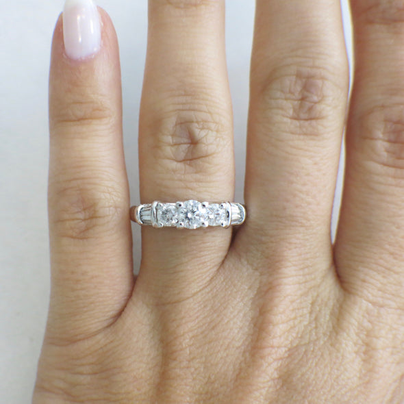 Vintage 14K White Gold Diamond Engagement Ring Wedding Band