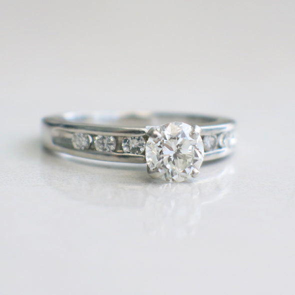 Vintage Platinum Diamond And Diamond Accented Engagement Ring