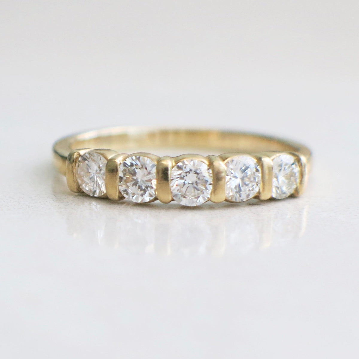 Five Stone Diamond Bar Set 14K Gold Wedding Engagement Ring Band Stack