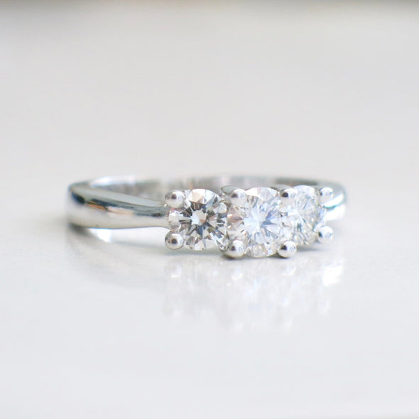 14K White Gold Diamond Three Stone Engagement Ring